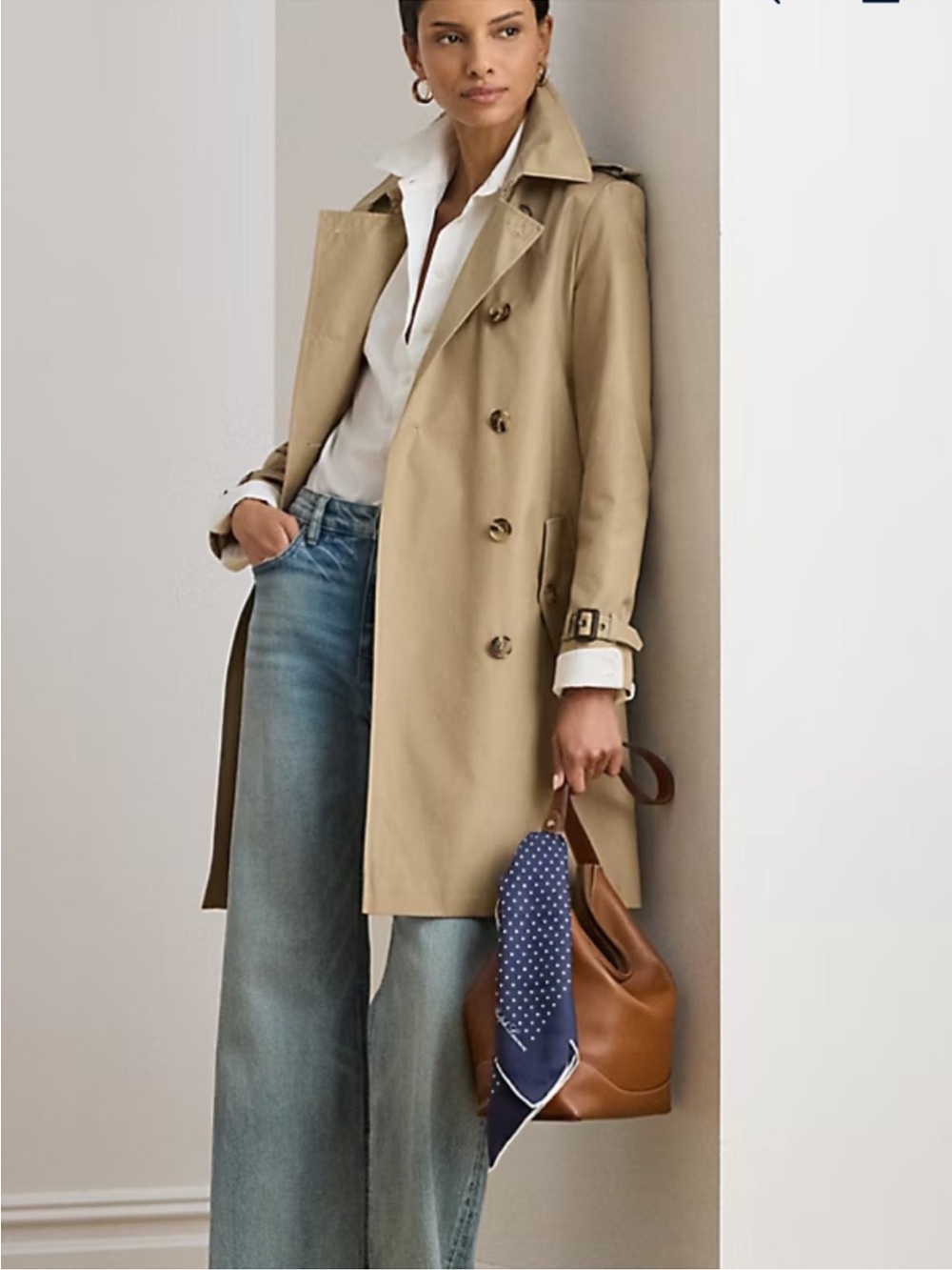 Lauren Ralph Lauren Double-Breasted Cotton-Blend Trench Coat, Sand, S - Picture 2 of 16